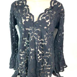 Black Lace Long Sleeved Cotton Top